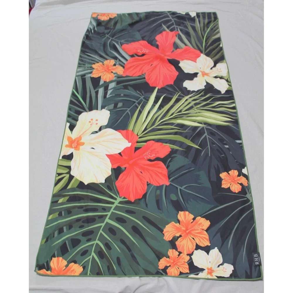 RHB Hawaii Hibiscus Floral Beach Towel Sand Free Quick Dry 63x31 Green Tropical
